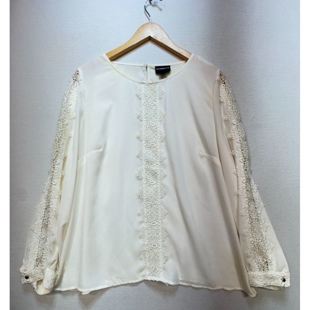 Liz Clayborne Womens Lace Flower Blouse Stretch Sz XL Cream Croquette